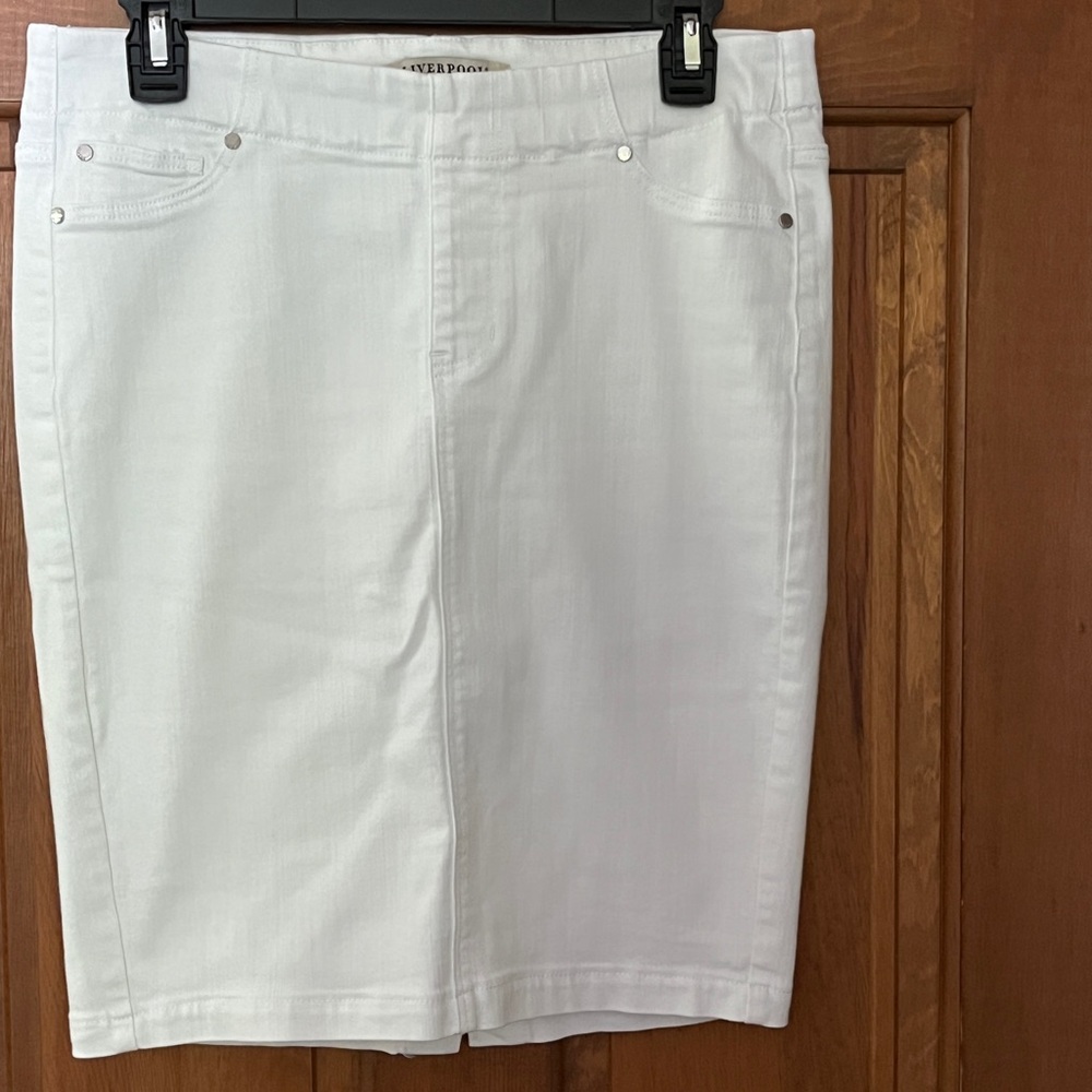 Liverpool White Denim Pencil Skirt